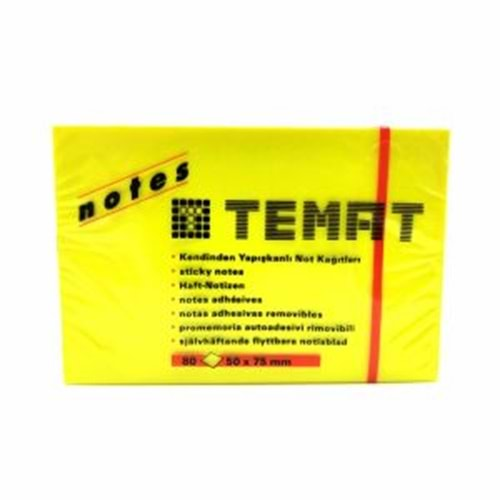 TEMAT YAPIŞKANLI NOT KAĞIDI 50*75 MM FOSFORLU SARI-11064