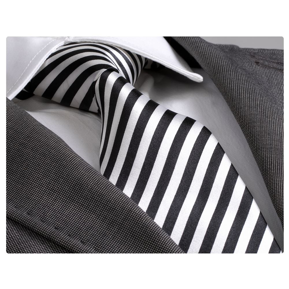 Black White Striped Handmade Necktie