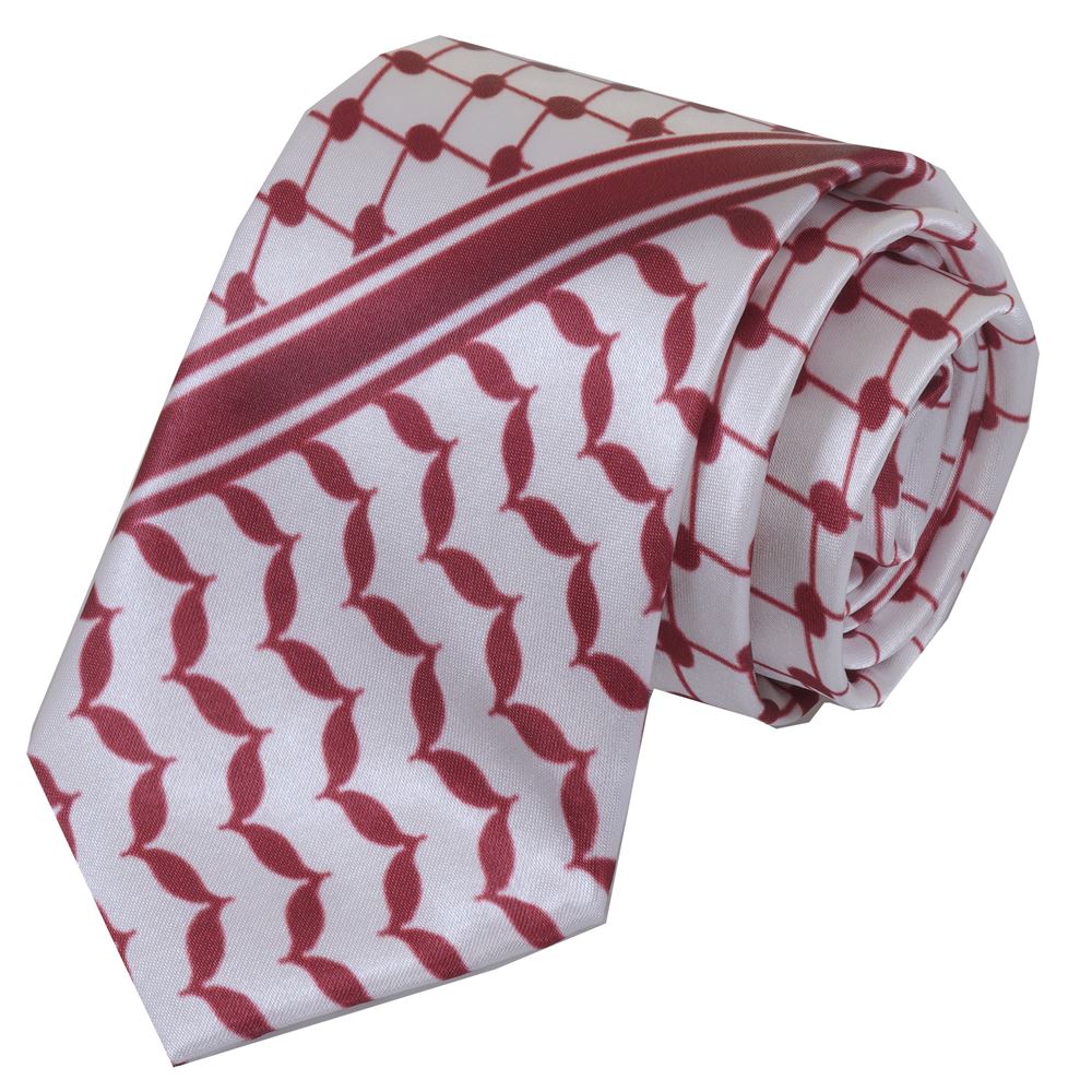 Burgundy and White Palestine Flag Kufia Designer with Pouch Necktie