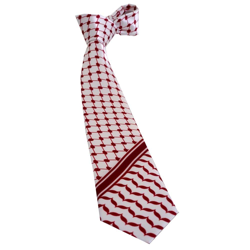 Burgundy and White Palestine Flag Kufia Designer with Pouch Necktie