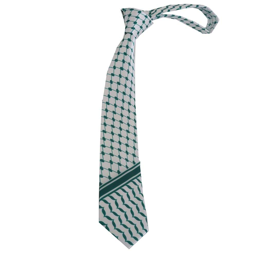 Green and White Palestine Flag Kufia Designer with Pouch Necktie