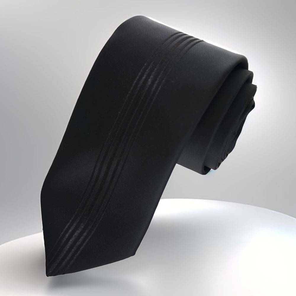 Black on Black Mid Striped Special Cut Italian Tie