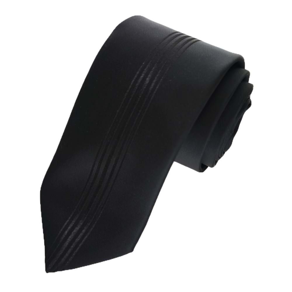 Black on Black Mid Striped Special Cut Italian Tie