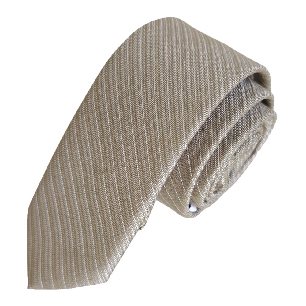 Beige White Striped Jacquard Woven Slim Fashion Slim Tie