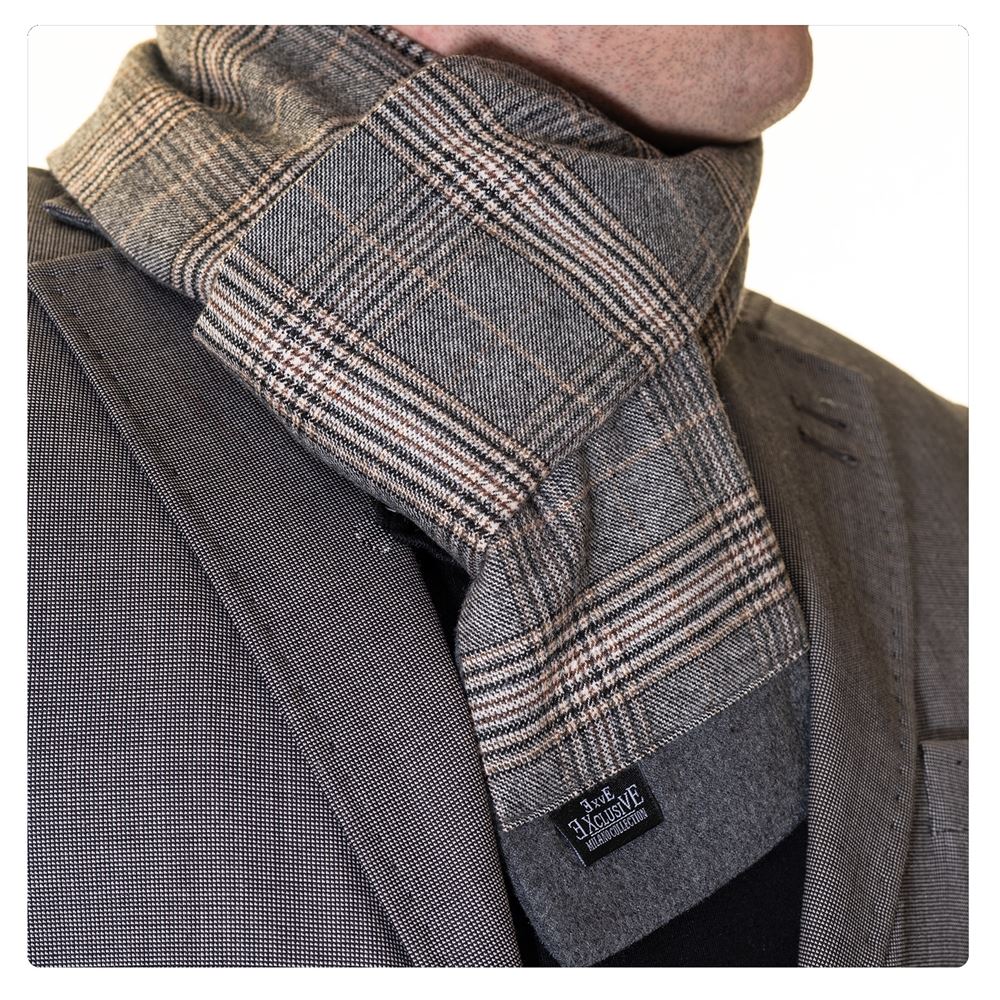 Grey Beige Brown Plaid Mens Scarf