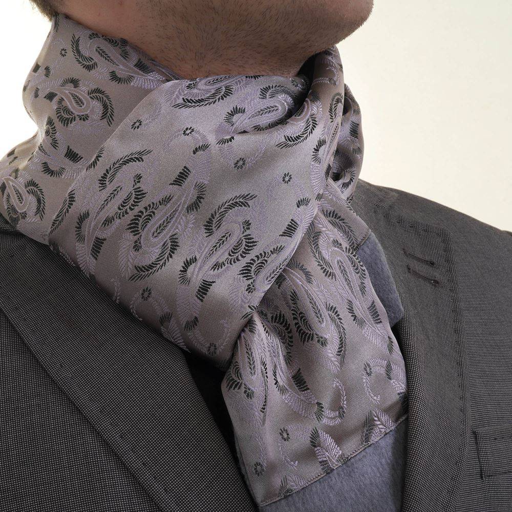 Silver Black Paisley Mens Scarf