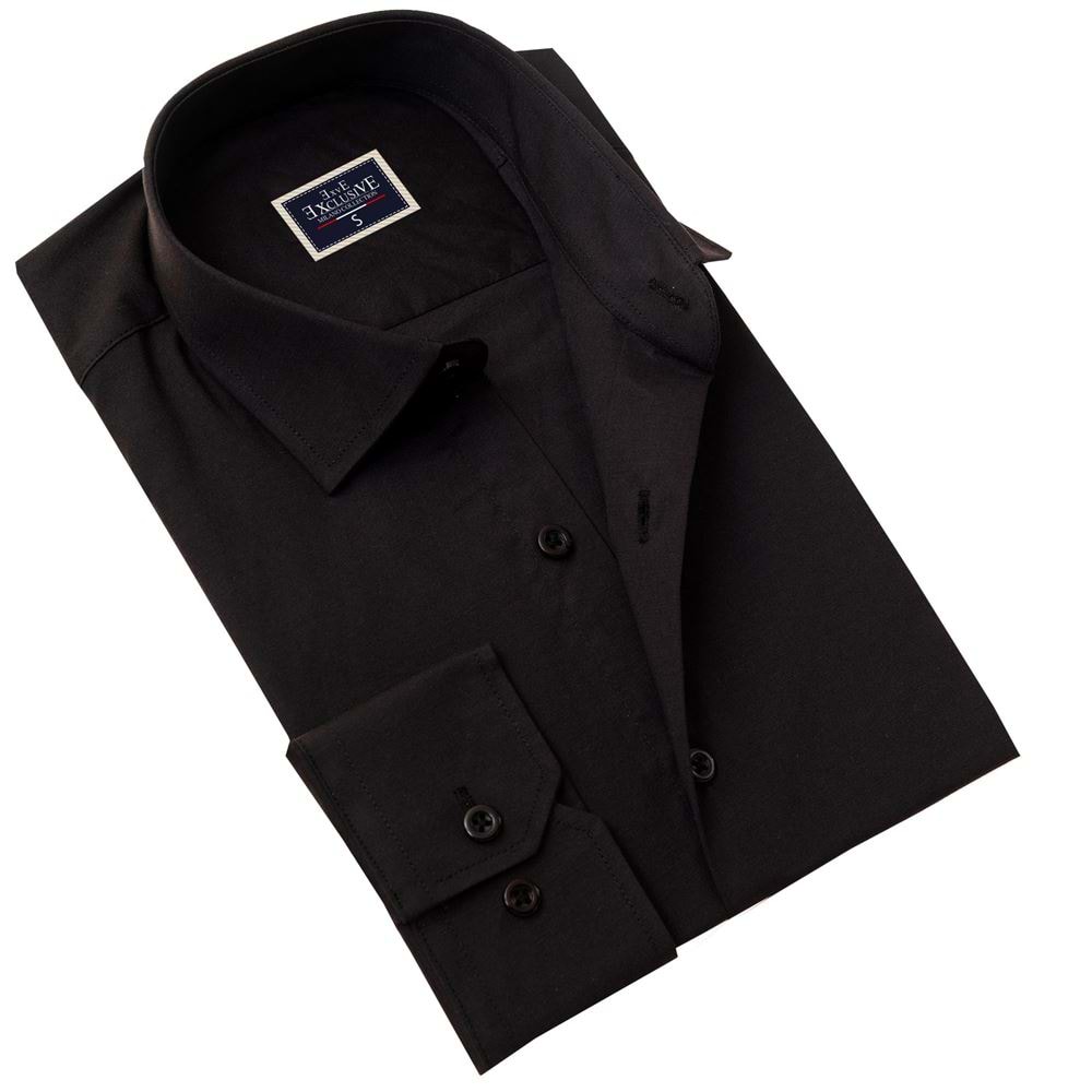 Black Plain Poplin Men's Shirt