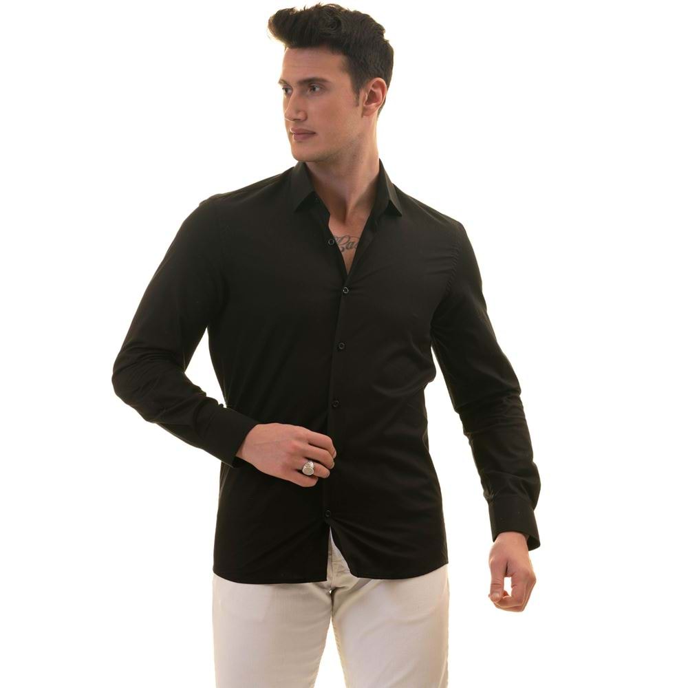 Black Plain Poplin Men's Shirt