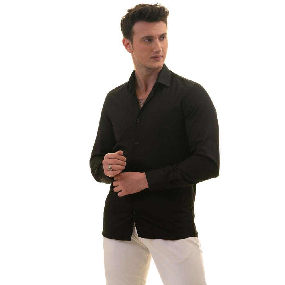 Black Plain Poplin Men's Shirt