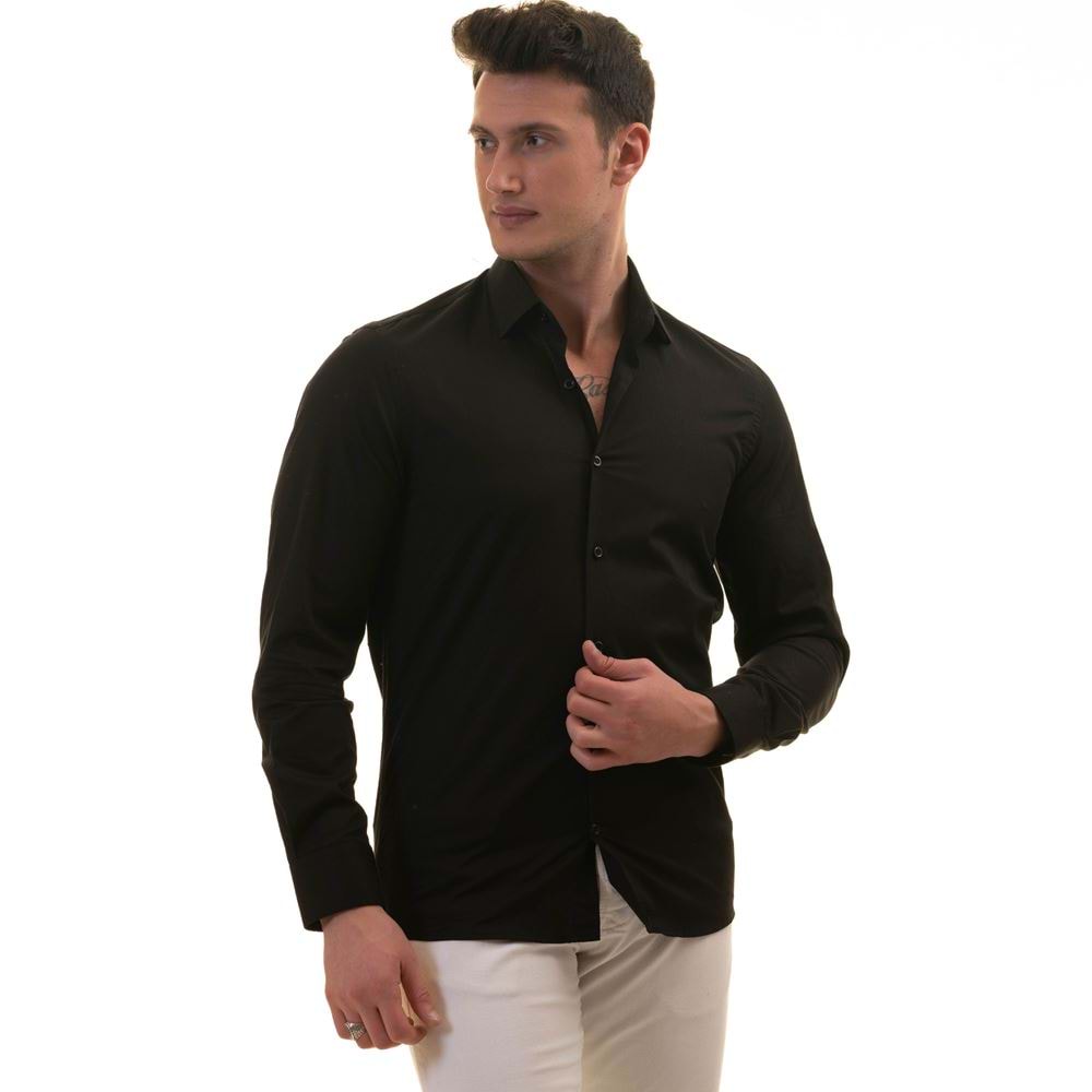 Black Plain Poplin Men's Shirt