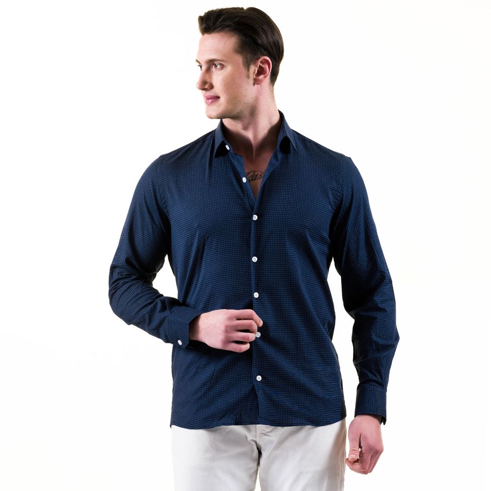 Navy and White Dot Printed Men's Shirt