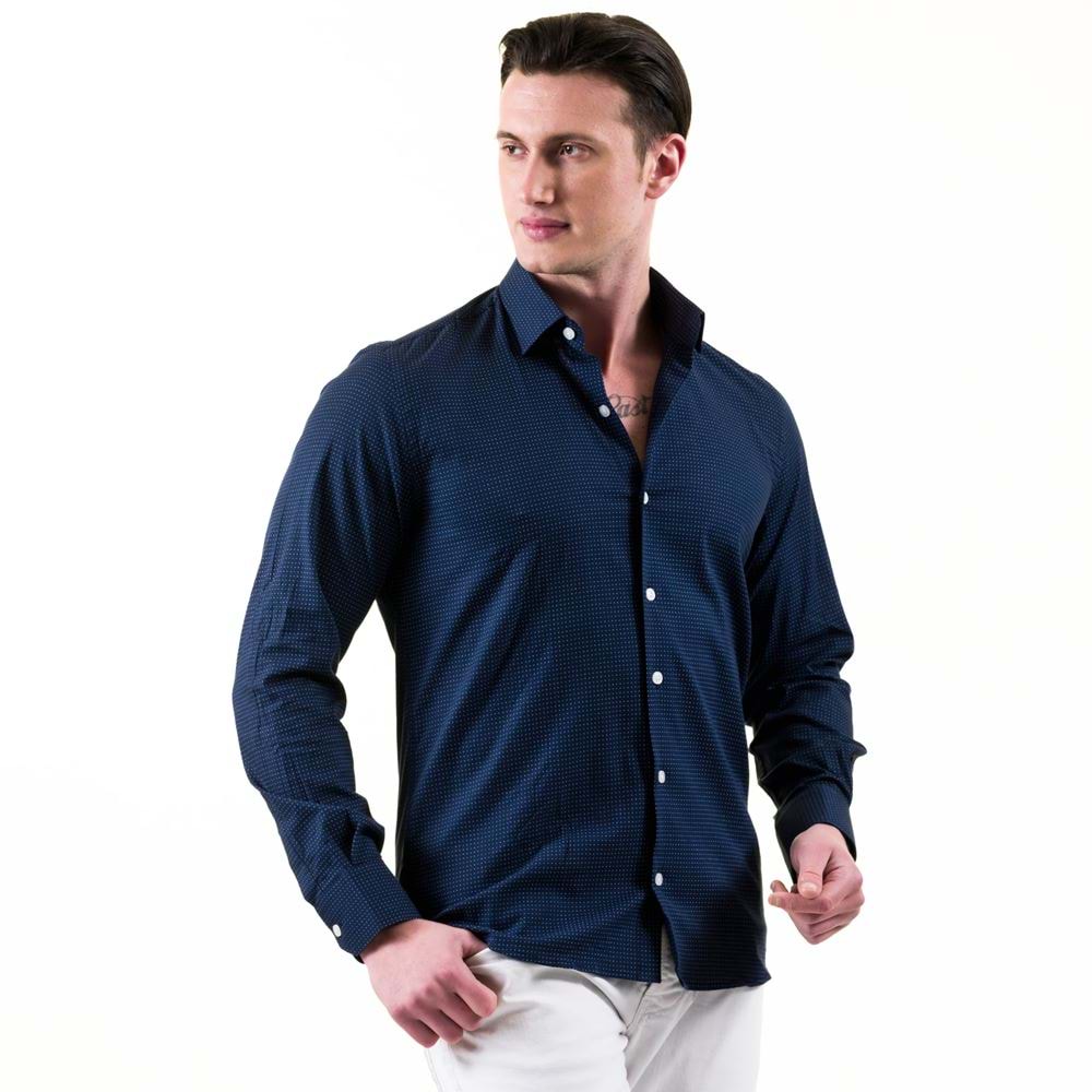 Navy and White Dot Printed Men's Shirt