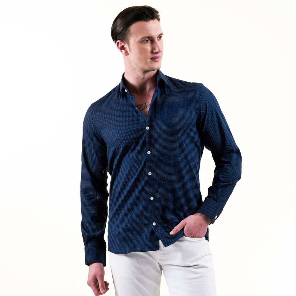 Navy and White Dot Printed Men's Shirt