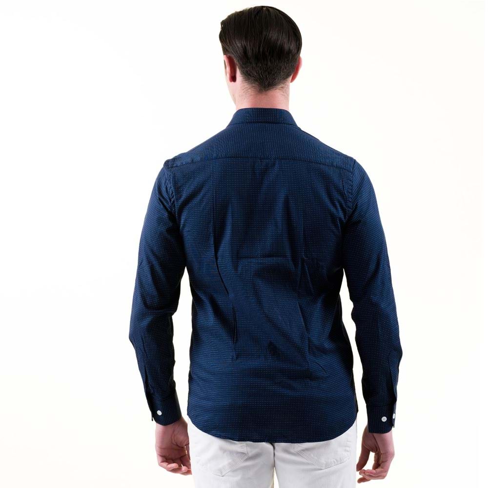 Navy and White Dot Printed Men's Shirt