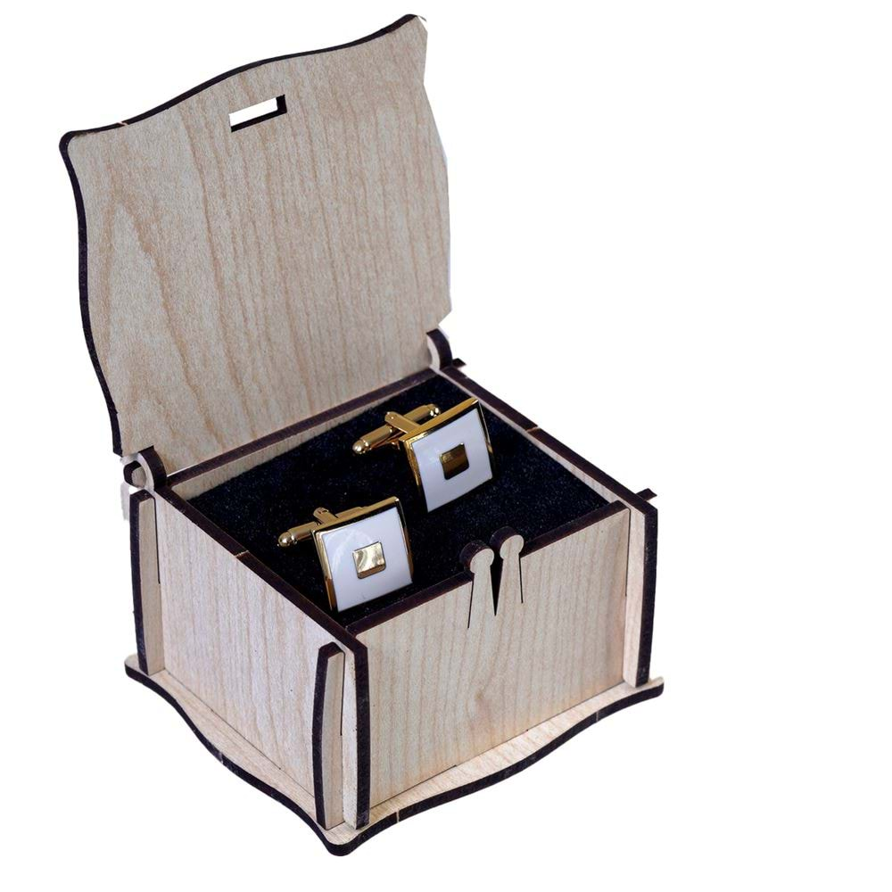 White Gold Squares Pair of Cufflinks with Box