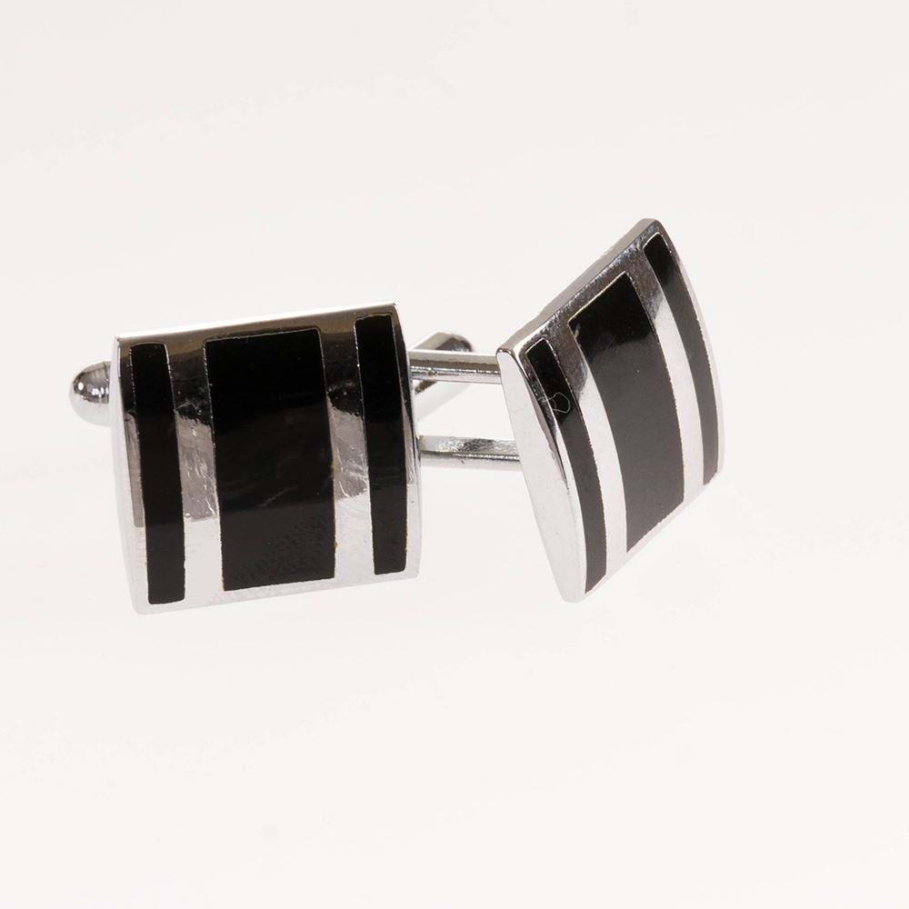 Black Silver Pair of Cufflinks with Box