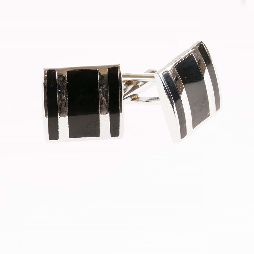 Black Silver Pair of Cufflinks with Box