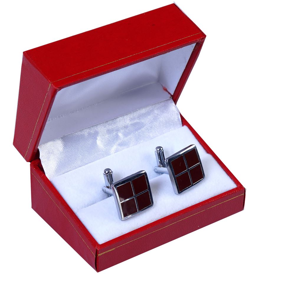 Burgundy Designer Pair of Cufflinks with Box