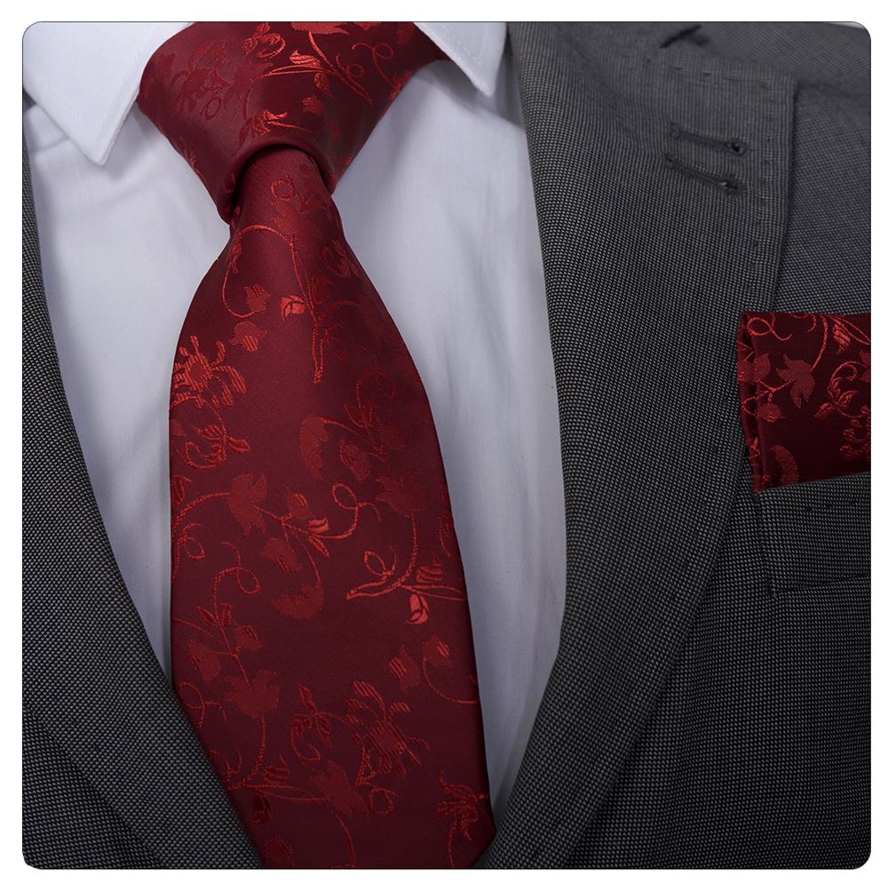 Burgundy Floral jacquard Tie & Pocket Square Set