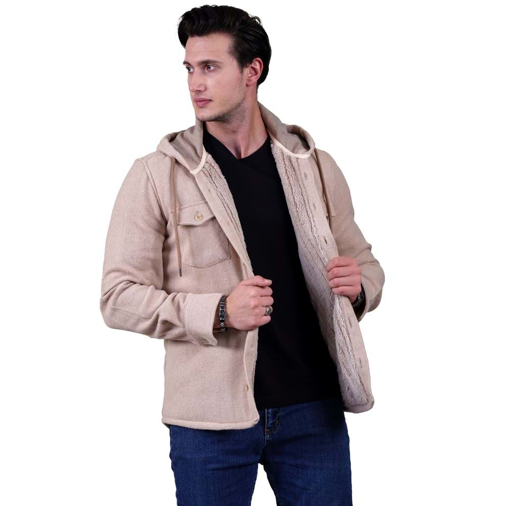 Beige Men's Fur Lined Jacket Shirt