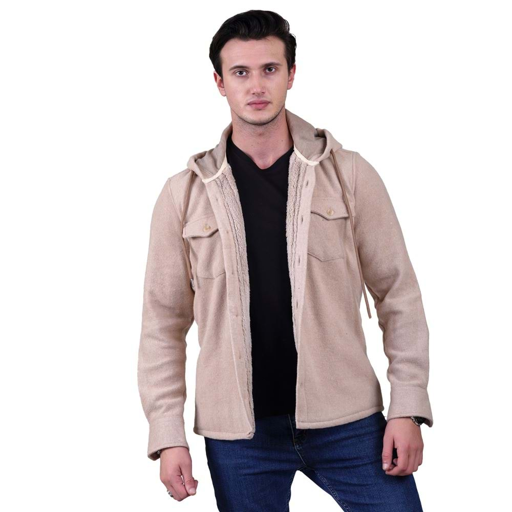 Beige Men's Fur Lined Jacket Shirt