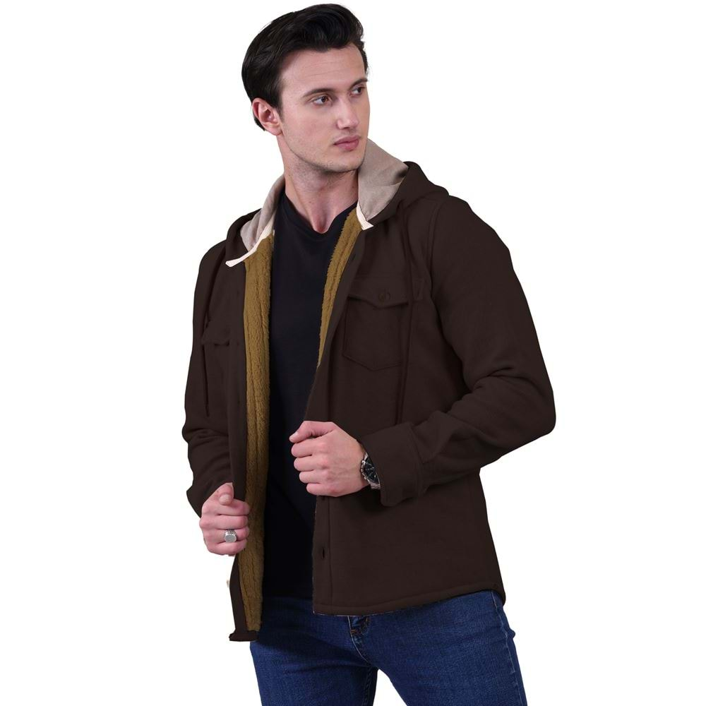 Brown Men's Fur Lined Jacket Shirt