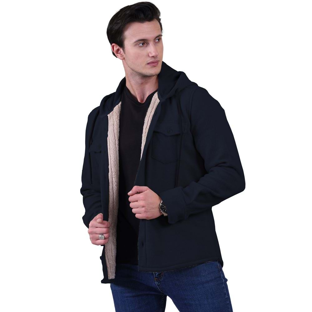 Navy Men's Fur Lined Jacket Shirt