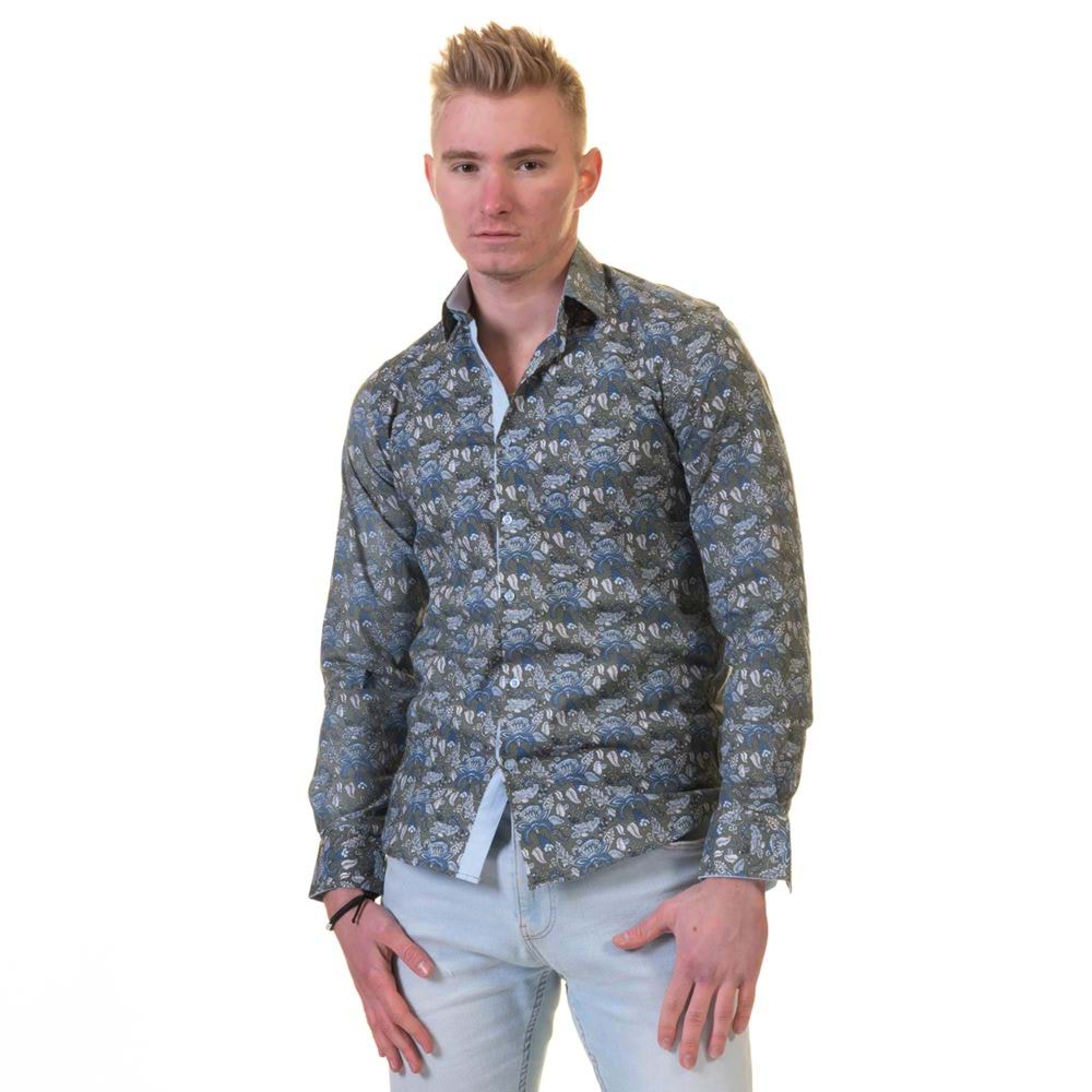 Khaki Green Blue Paisley Men's Shirt