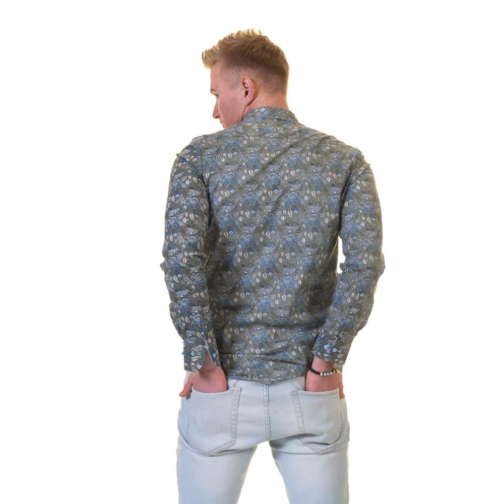 Khaki Green Blue Paisley Men's Shirt