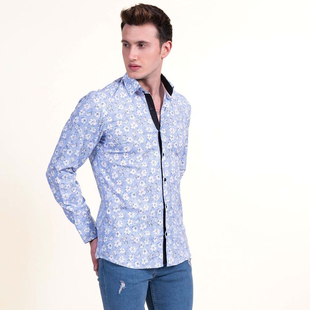 Blue Floral Printed Men's Shirt