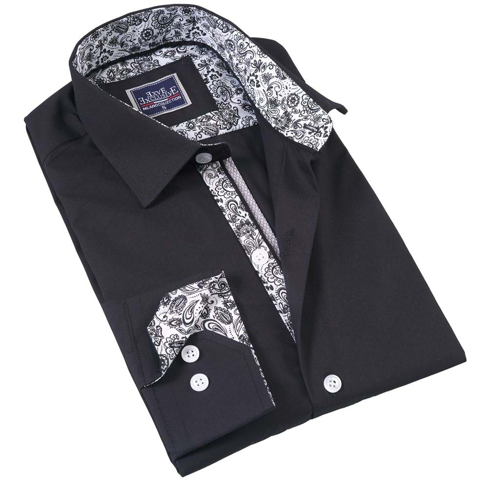 Black Contrast Collar inside and Cuff Men's Shirt