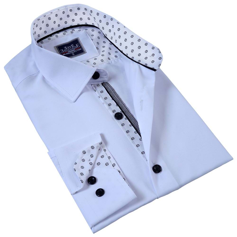 White Contrast Collar inside and Cuff Men's Shirt