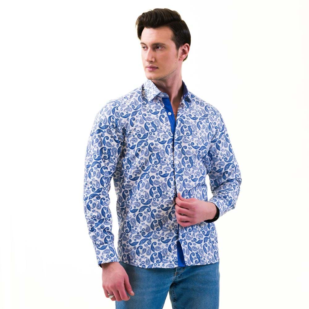 Blue Paisley Printed Designer Men's Shirt