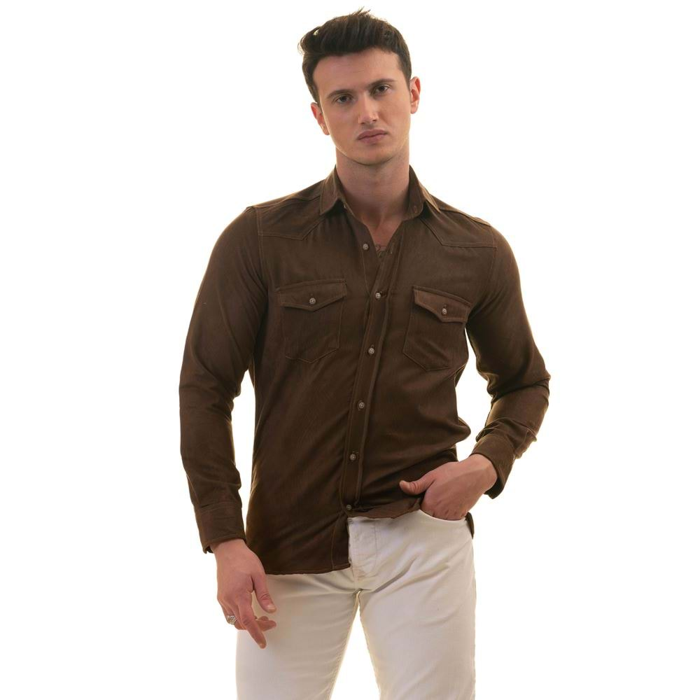 Brown Suede Western Style Men's Shirt