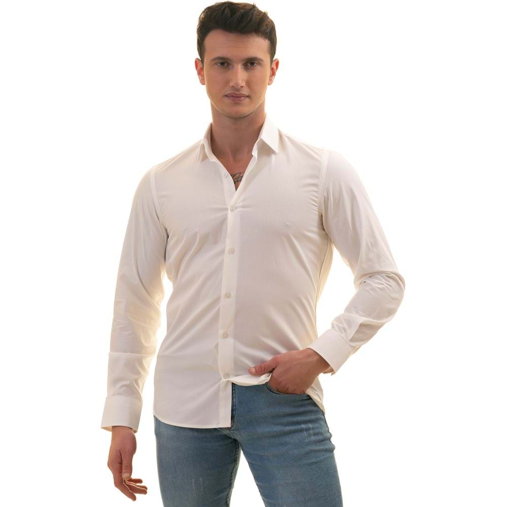 White Self Polka Dots Men's Shirt