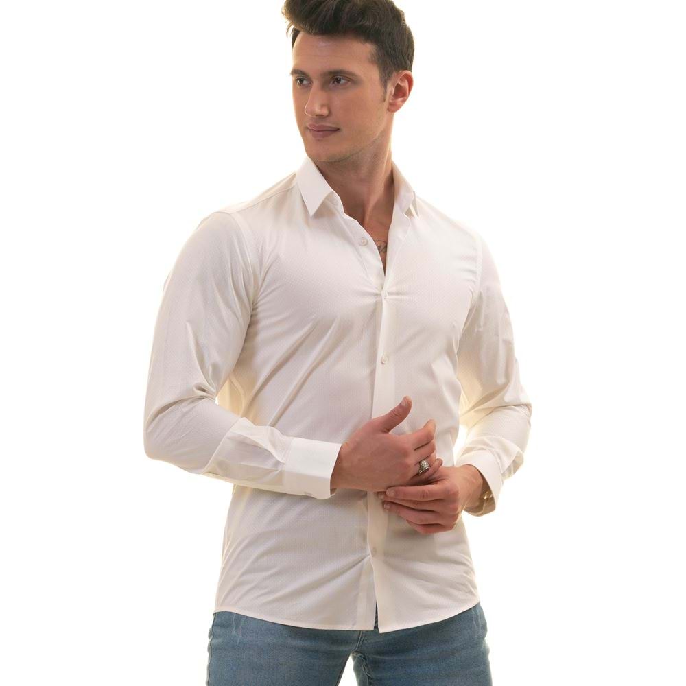 White Self Polka Dots Men's Shirt