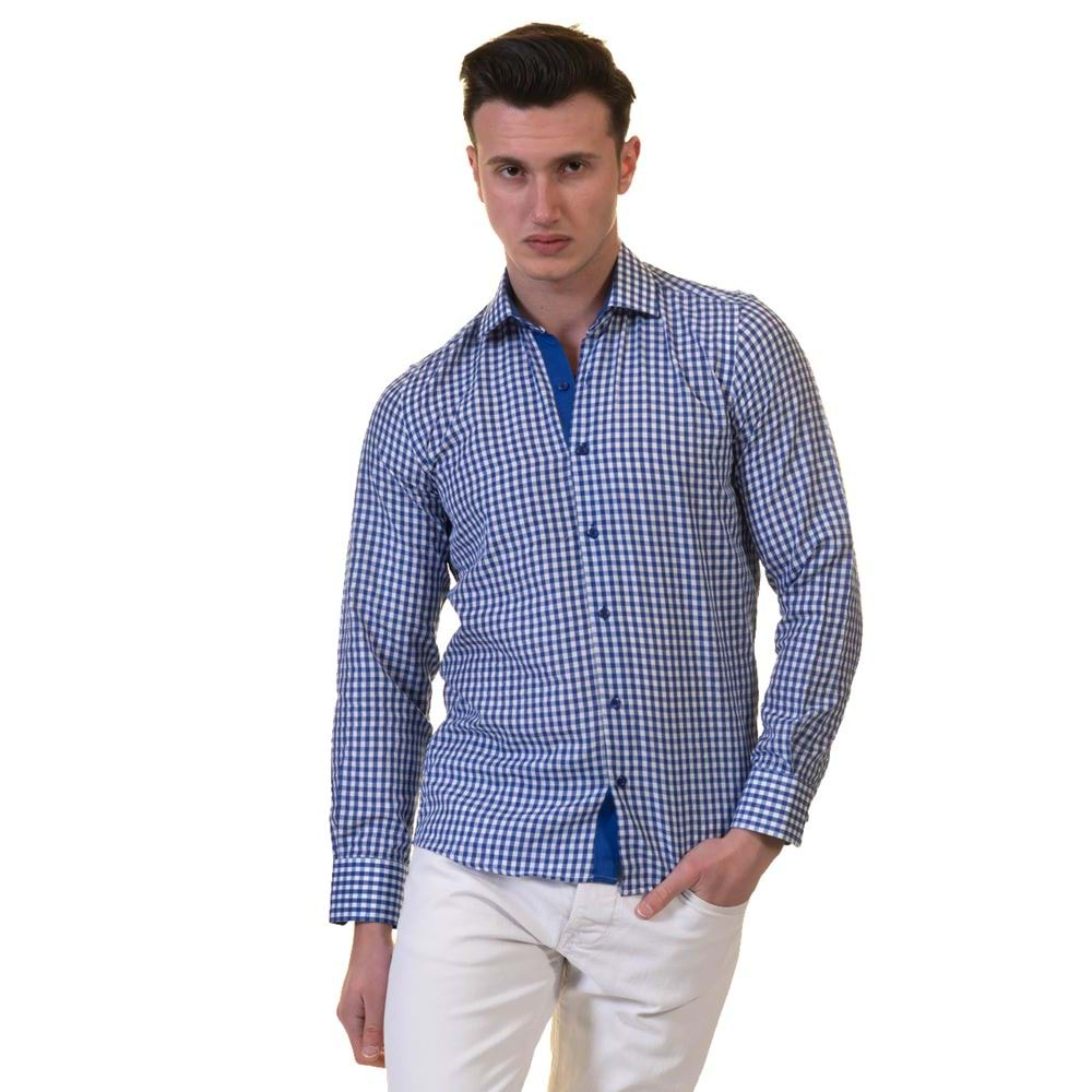 Navy & White Gigham Men's Shirt