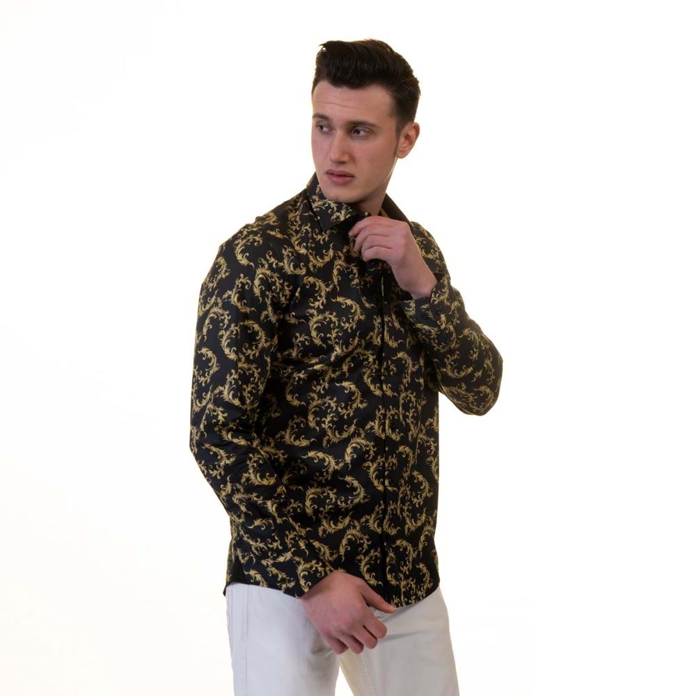 Black Gold Paisley Designer Printed Cotton Men's Shirt