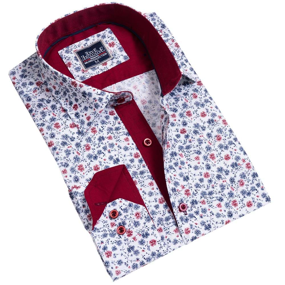 Blue Red Floral Printed Men's Shirt