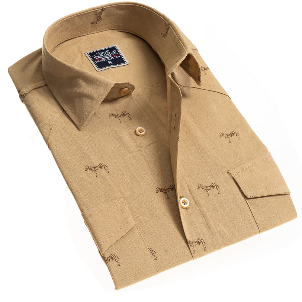 Beige with Zebra Print Western Men's Shirt