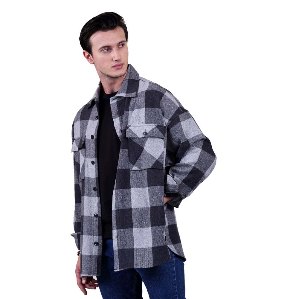 Black and Gray Gingham Checkered Over Size Lumberjack Shirt