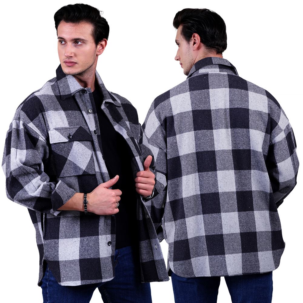 Black and Gray Gingham Checkered Over Size Lumberjack Shirt