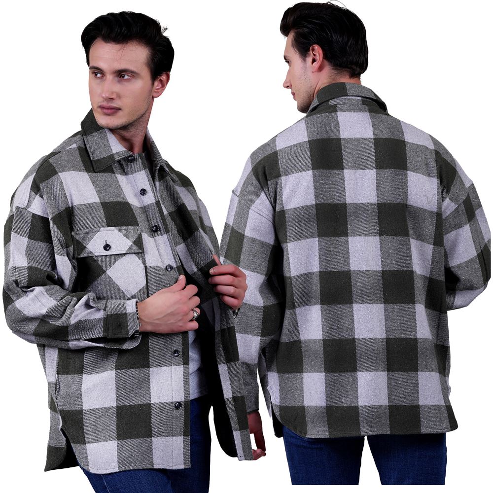 Khaki and Gray Gingham Checkered Over Size Lumberjack Shirt
