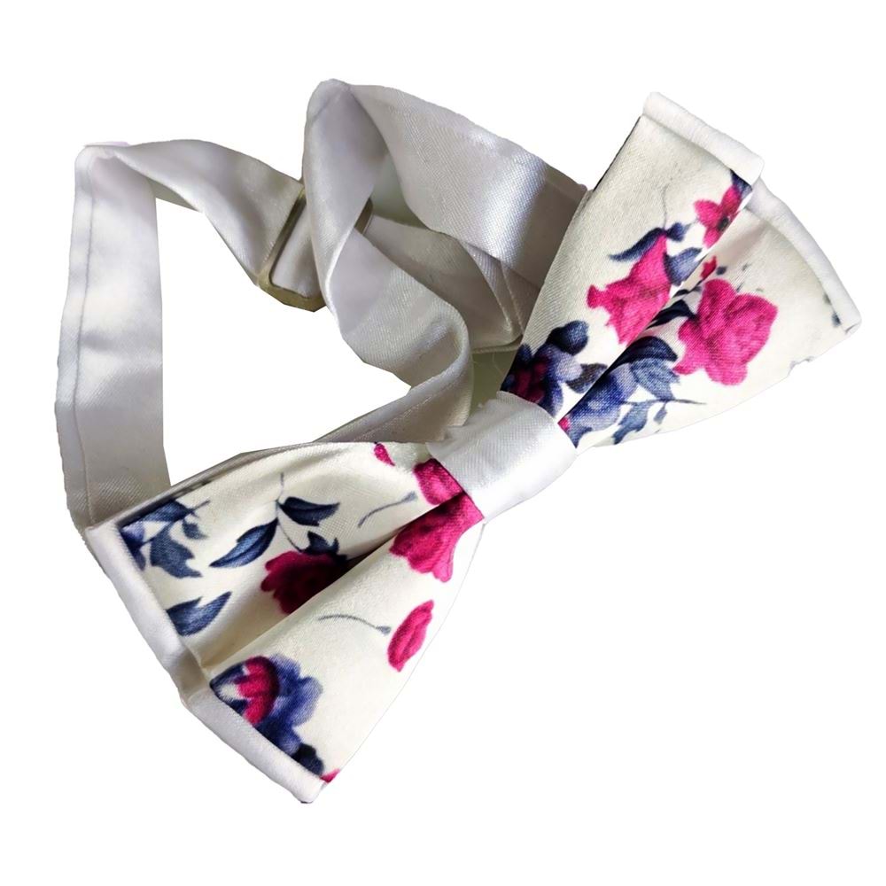 Pink Gray Floral Bowtie