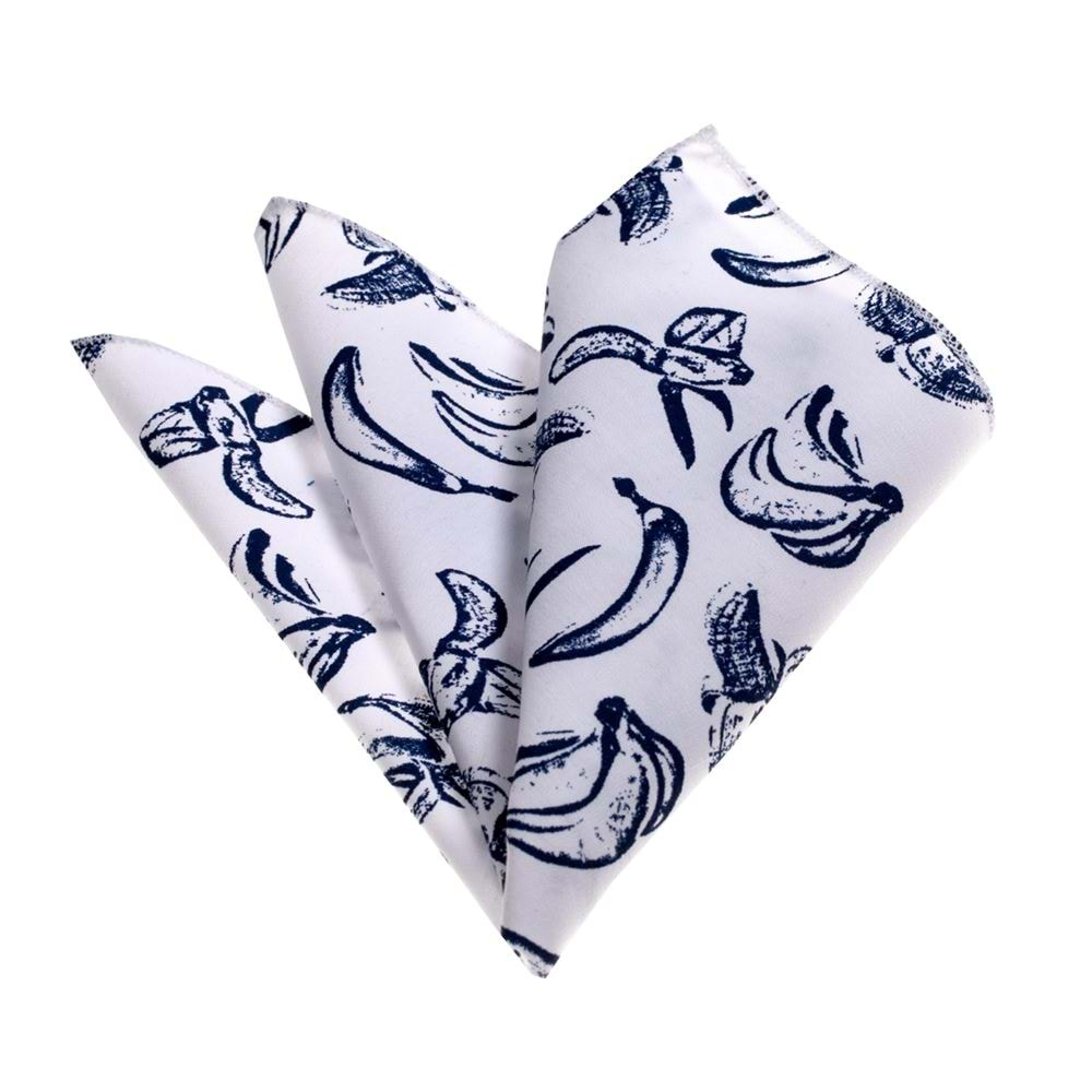 Navy Printed White Handkerchief