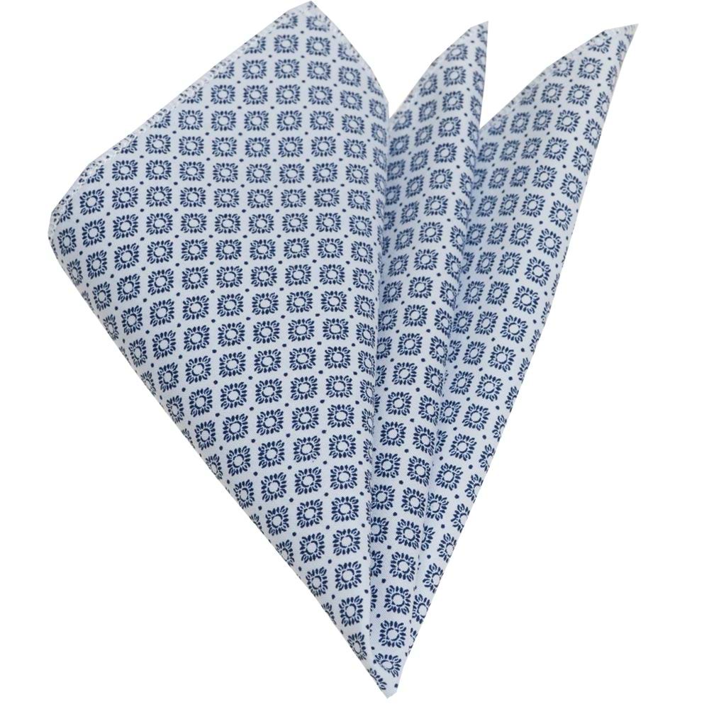 White Blue Cotton Pocket Square