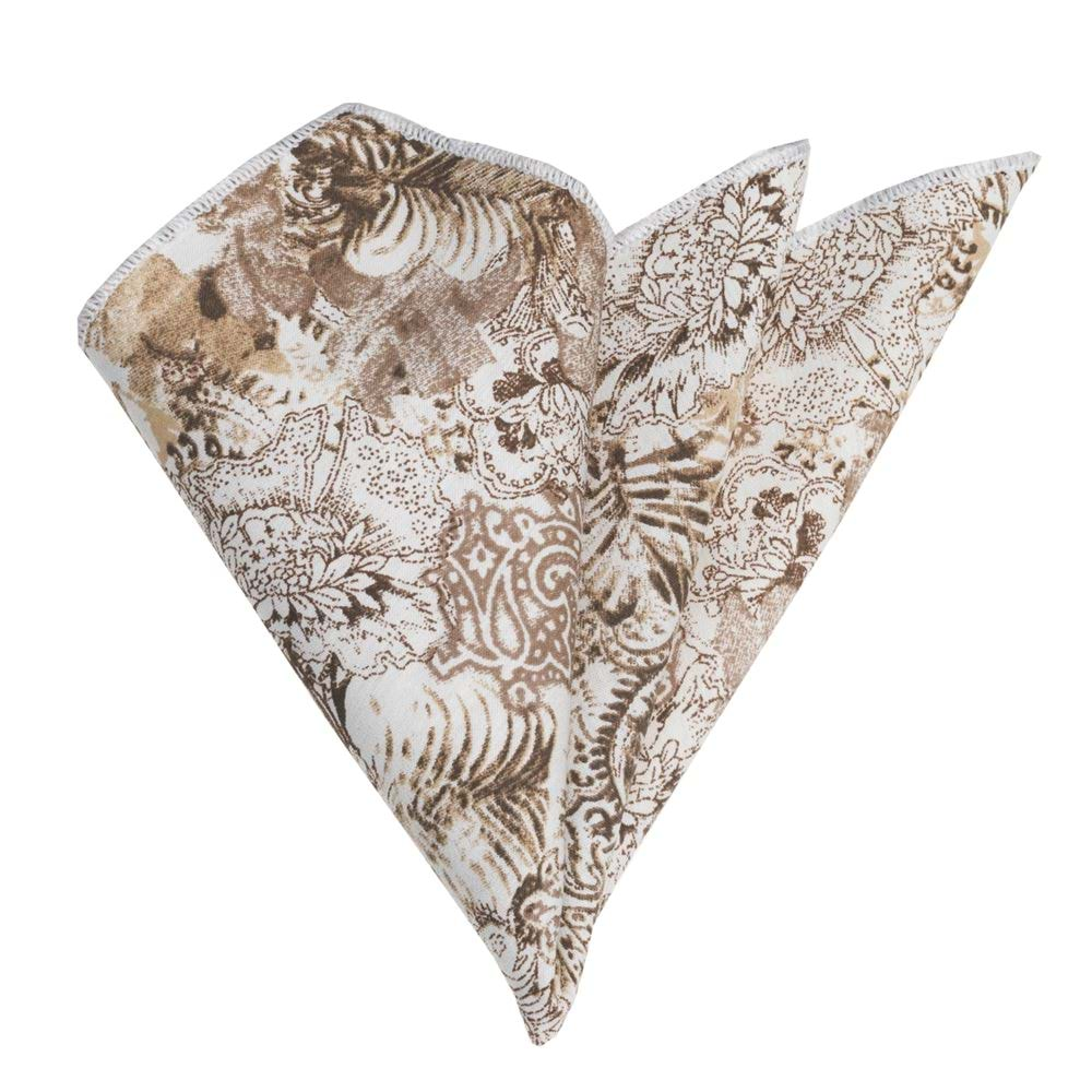 Brown Beige Floral Cotton Pocket Square