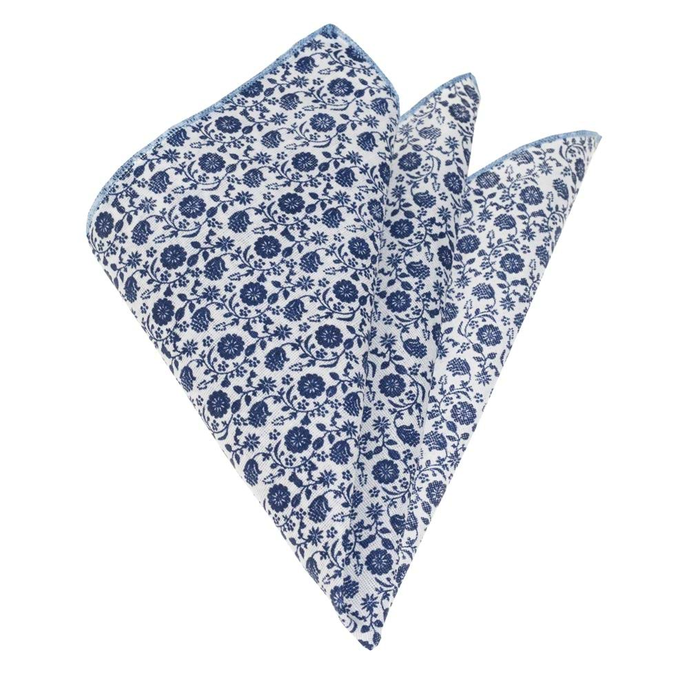 Blue White Floral Printed Pocket Square