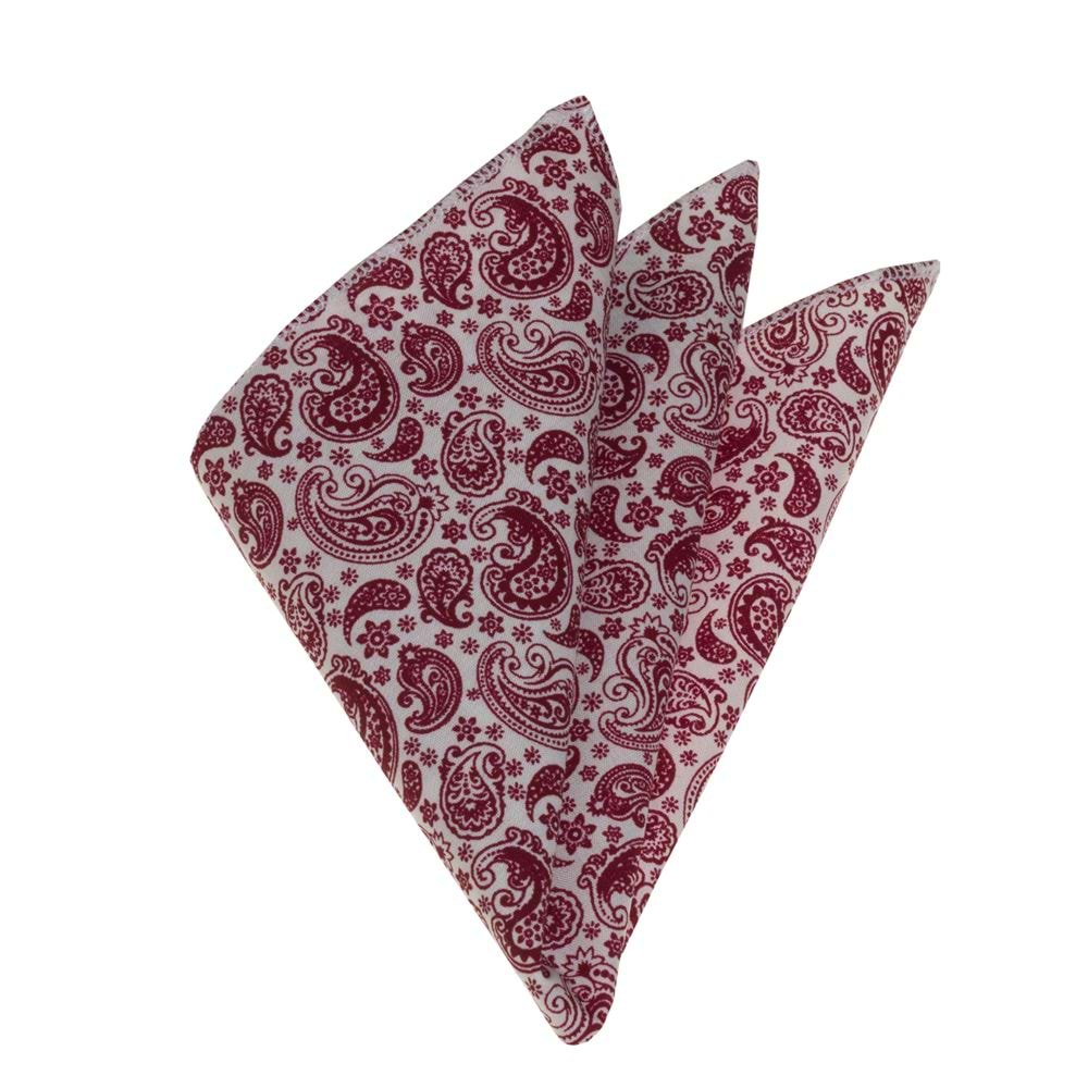 White Burgundy Paisley Pocket Square