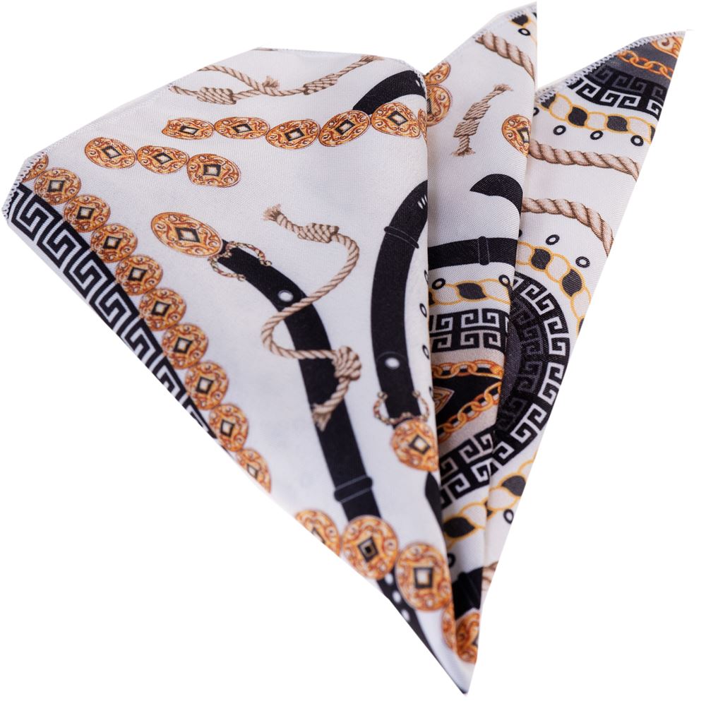 White Greek Key Printed Designer Handkerchief